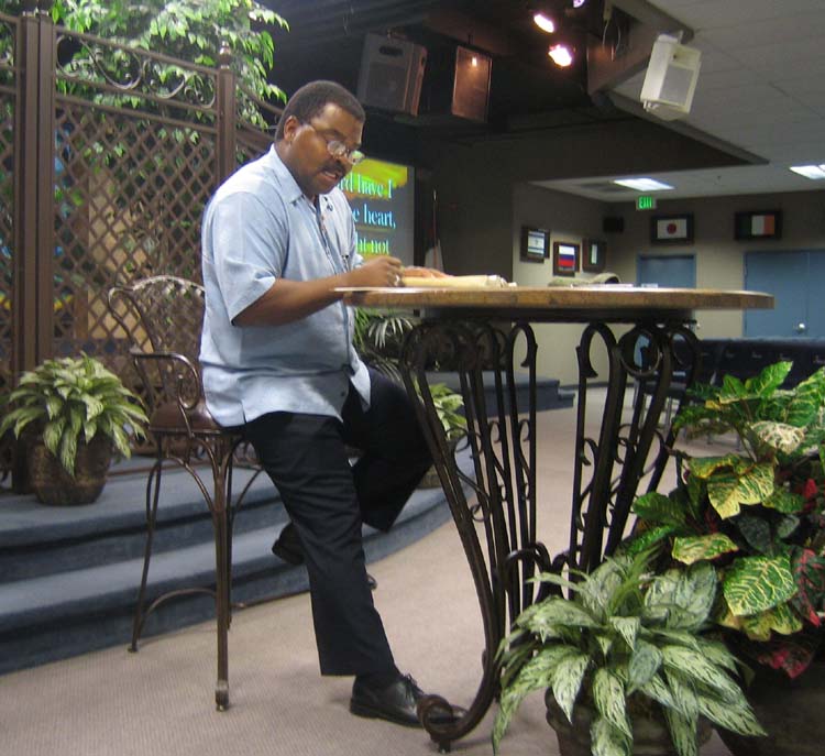 Evangelist Donald Perkins teaching at his home church San Diego Christian Worship Center.